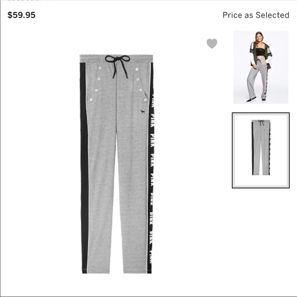 VS PINK OPEN LEG BOYFRIEND FIT TRACK PANTS GREY SM - Picture 2 of 4